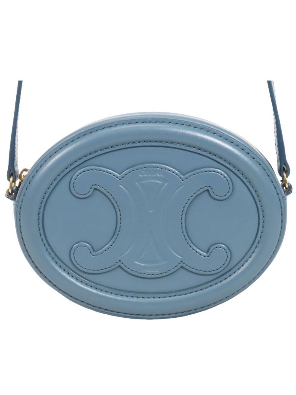 Celine Oval Purse Cuir Triomphe Cross Belt Bag Light Blue Leather